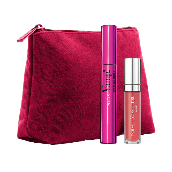 Набор (VAMP! LASH EXTENDER Тушь для ресниц  +MISS PUPA GLOSS Блеск для губ + косметичка)